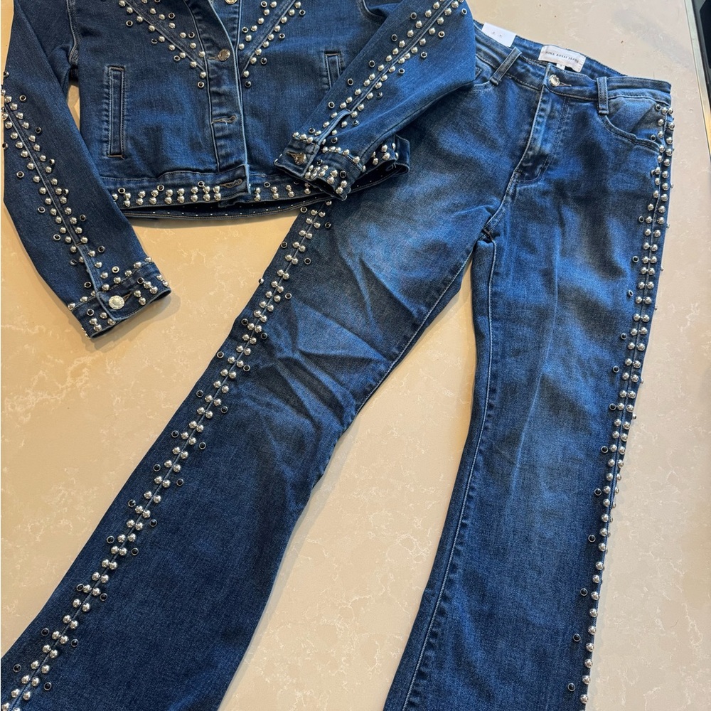 Rina Rossi Studded Denim Flare Jeans